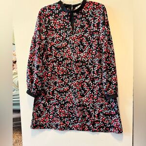 woman's LOFT Black and Pink Midi Dress with Elegant Silhouette